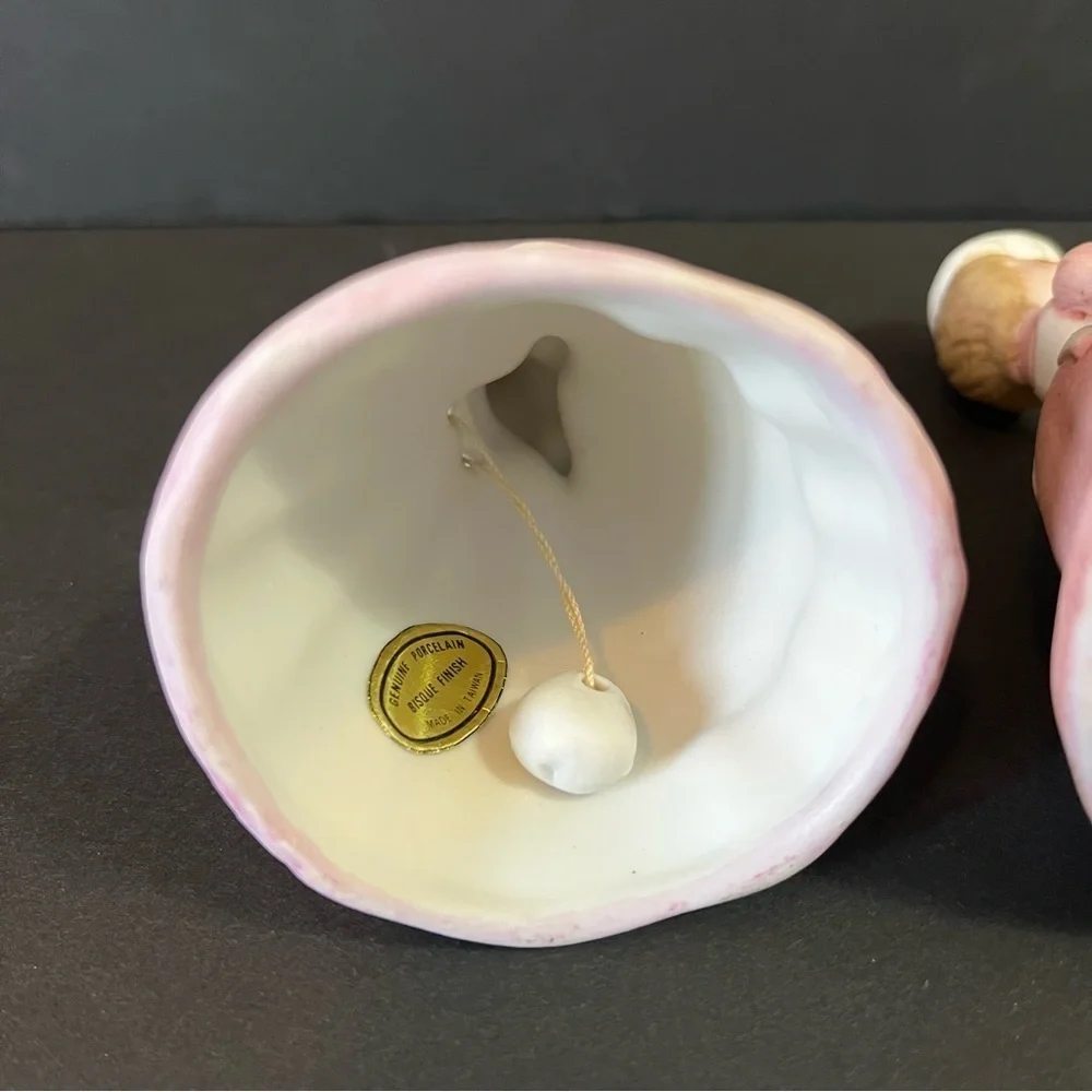 Lefton? Porcelain Bell Set Girl White Apron Baker Pink Roses Chef Garden Lot 2x